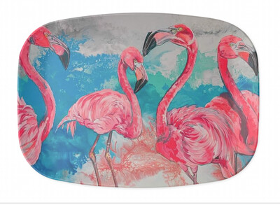 Melamine Platter in Four Flamingos on the Beach