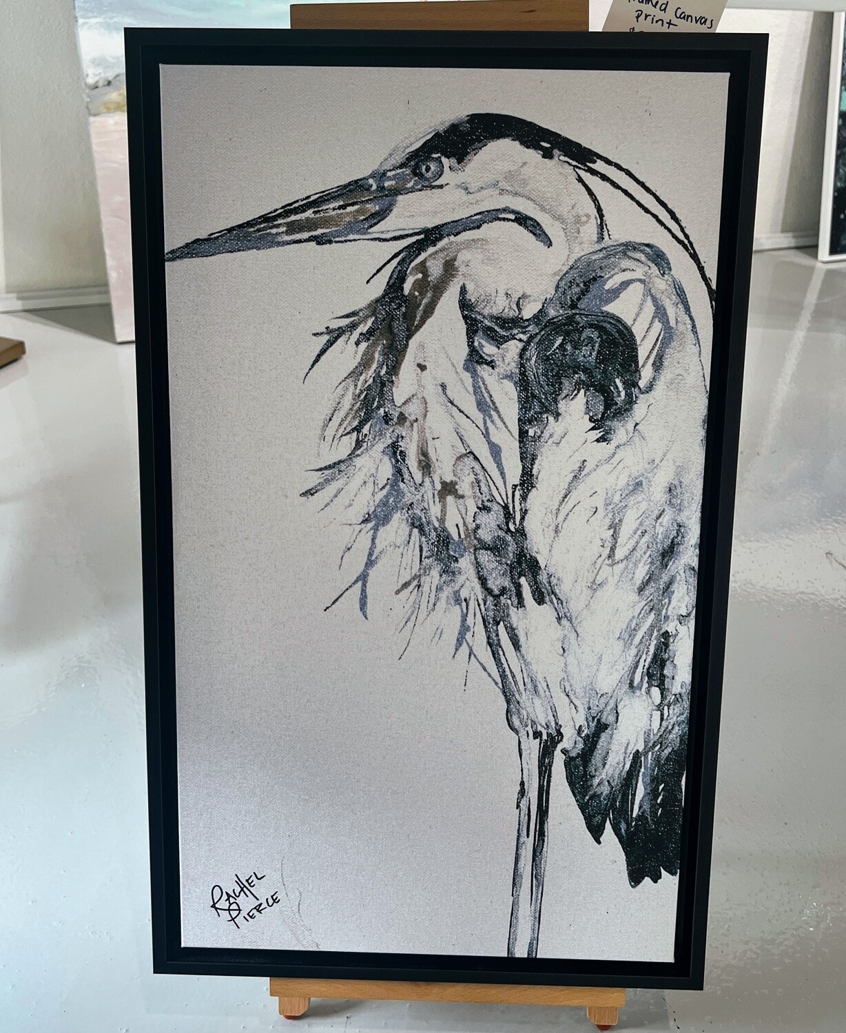 Just A Heron Line Art 16x26 Framed Canvas Print