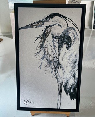 Just A Heron Line Art 16x26 Framed Canvas Print