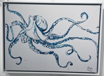 Octopus Line Art 30x22 Framed Canvas Print