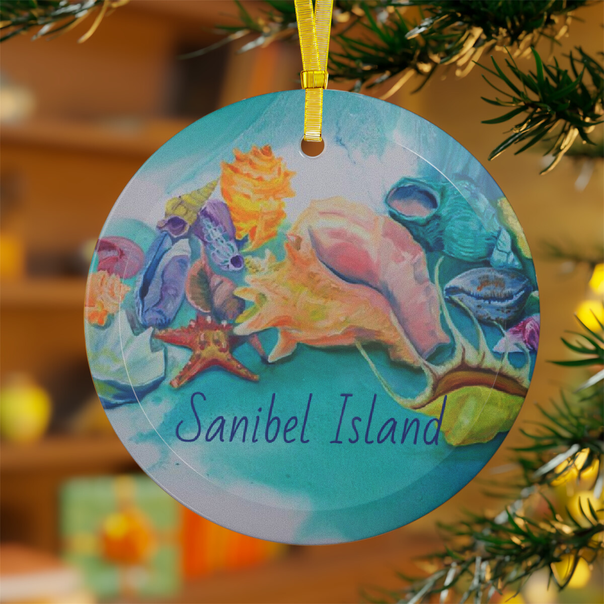 Rainbow Shells Glass Ornament