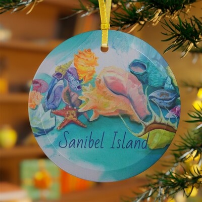 Rainbow Shells Glass Ornament