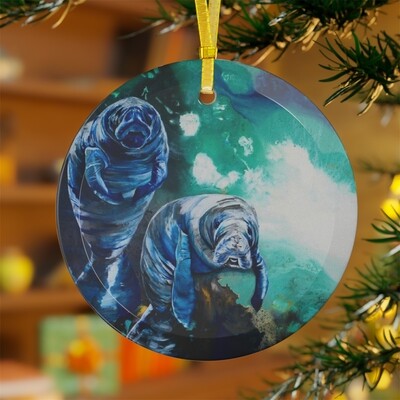 Manatees Glass Ornament