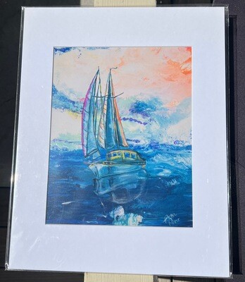 Sunset Sailboat Matted Print