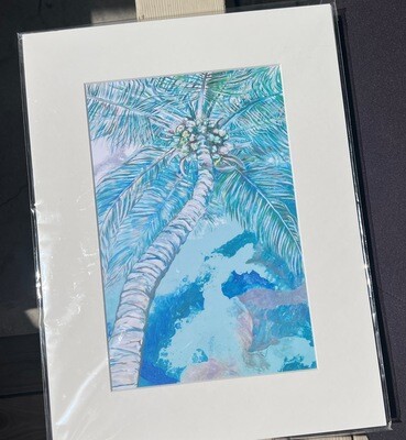 Blue Palm Matted Print
