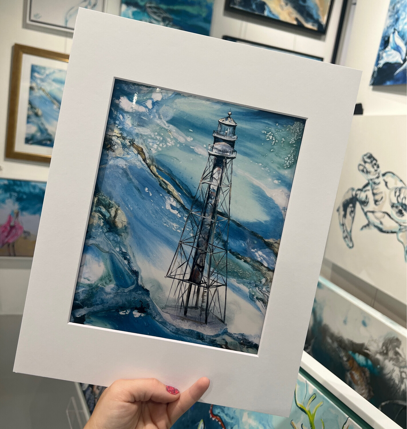 Sanibel Lighthouse Waters Matted Print