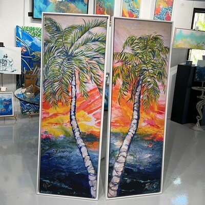 Sunset Palm Tree 2 20x60 Framed Canvas Print