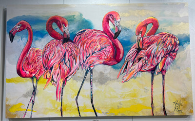 Golden Hour Flamingos Original