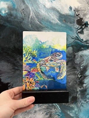 Turtle By The Coral Reef Mini Metal Print