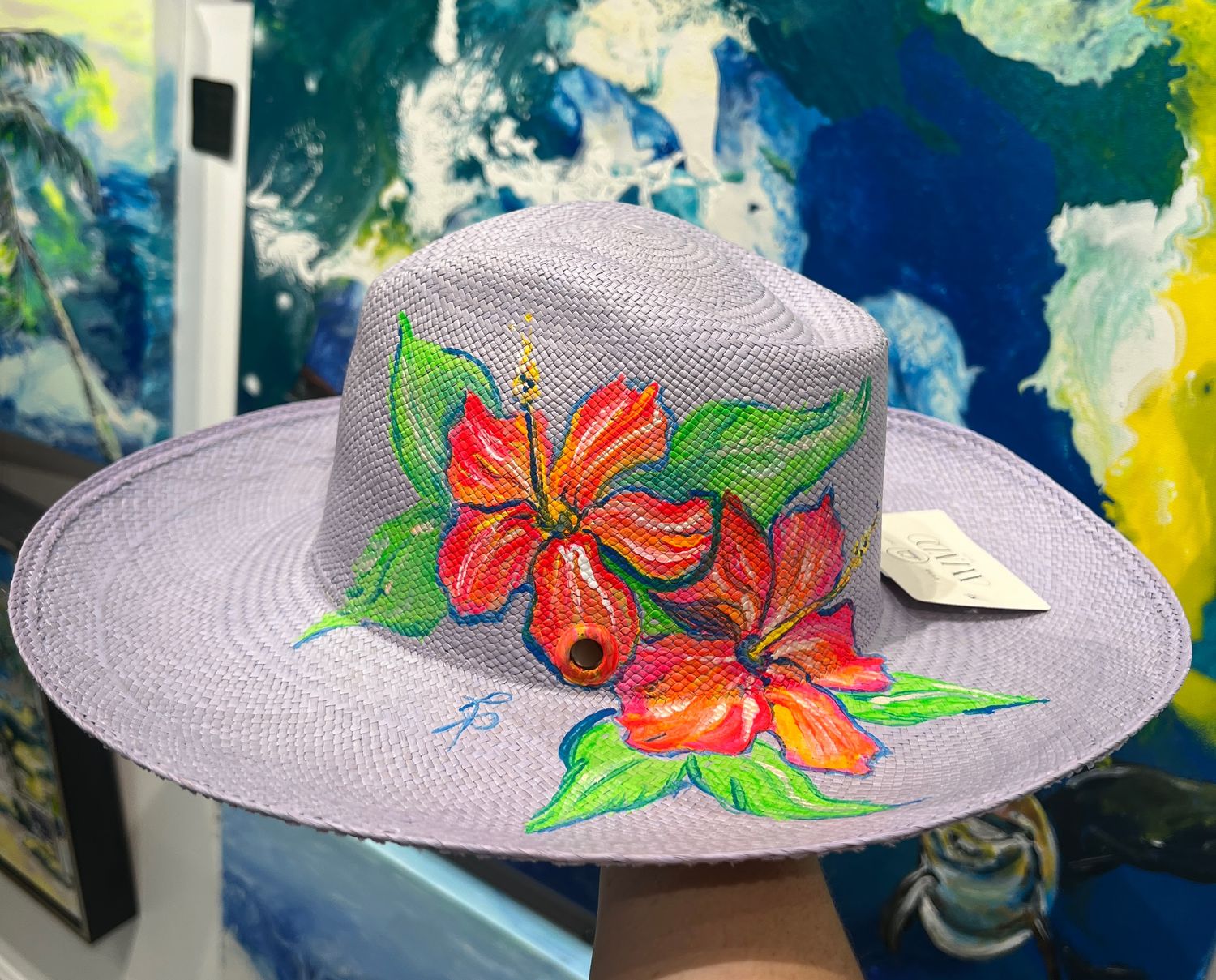 Hibiscus Flowers Hand Painted Mindo Hat