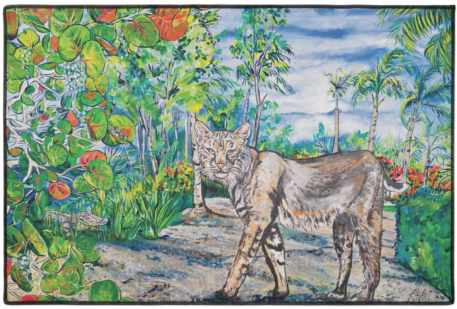 A Surprise Guest (Bobcat) Indoor/Outdoor Rug