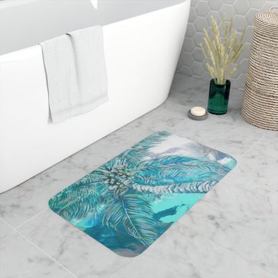 Blue Palm Bath Mat