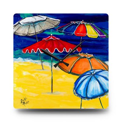 Beach Day Umbrellas Acrylic Clock