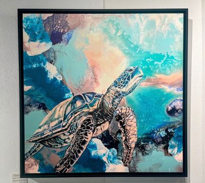 Turtle Out To Sea Framed Canvas Print
