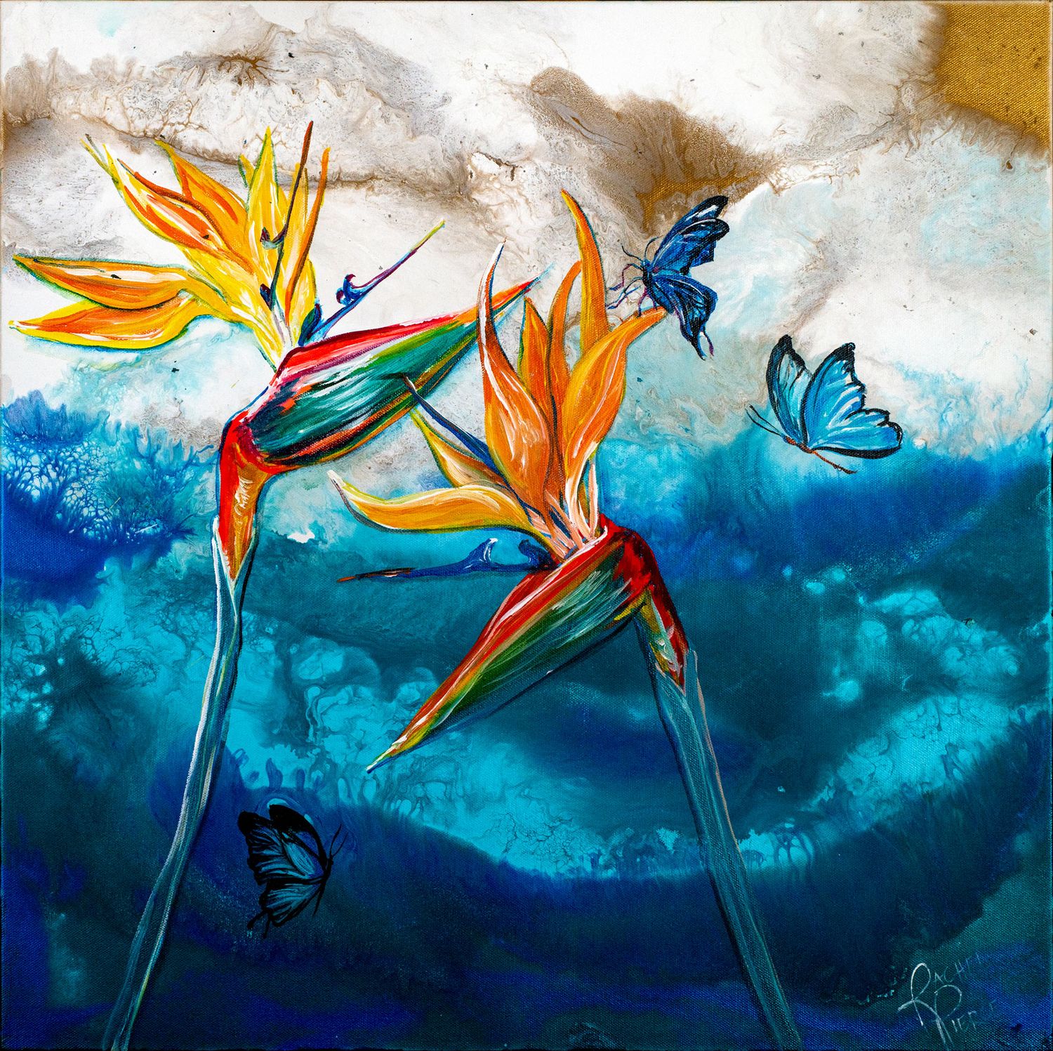 Birds of Paradise and Butterflies Canvas Print