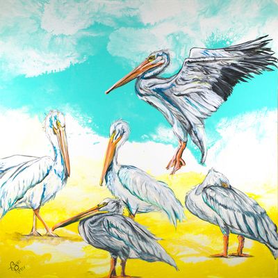Ding Pelicans Framed Canvas Print