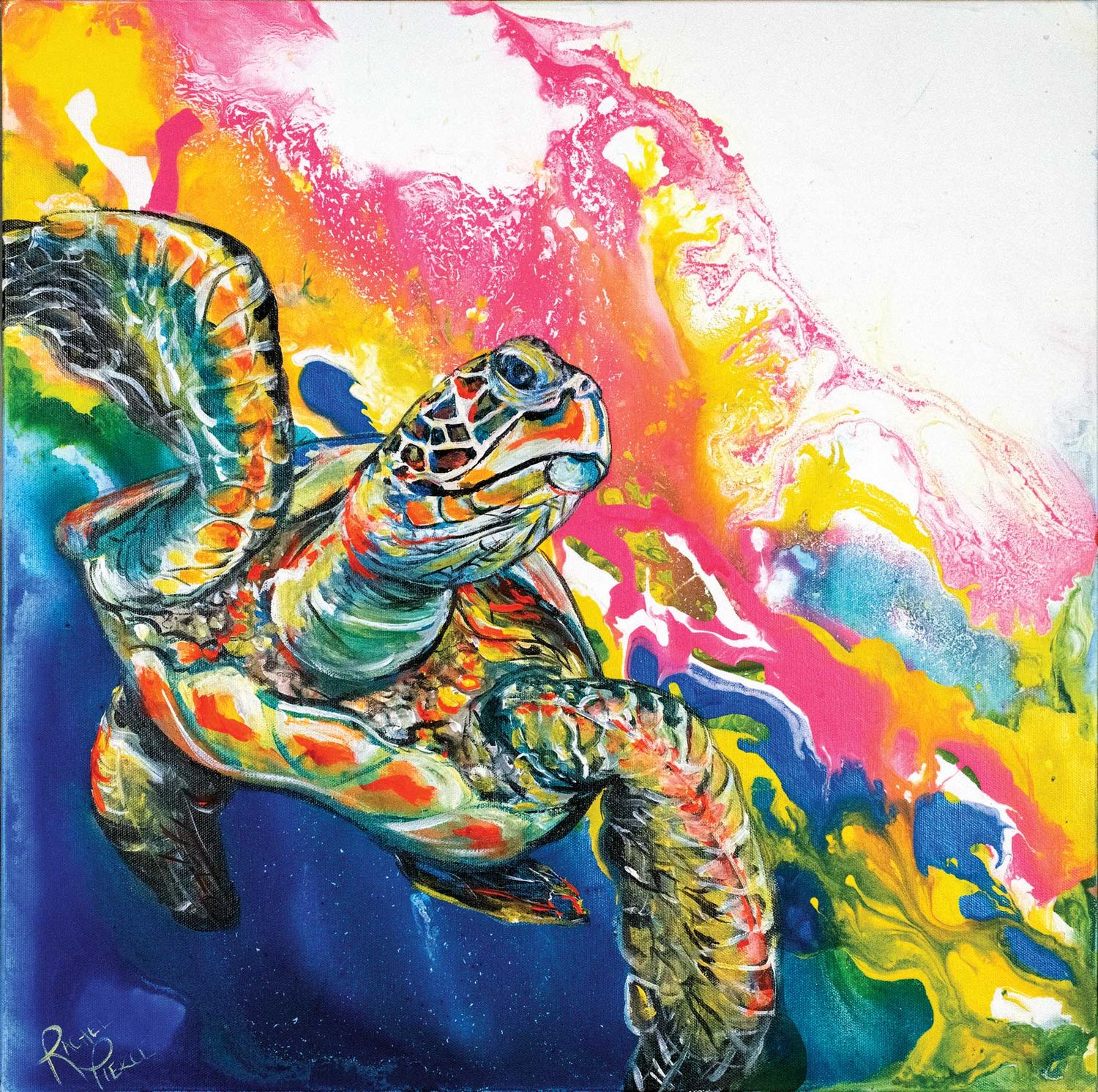 Electric Space Turtle 1 Framed Canvas Print