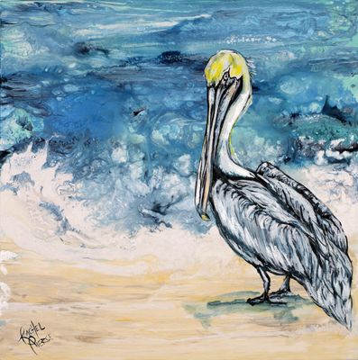 Pelican on the Beach Framed Canvas Print