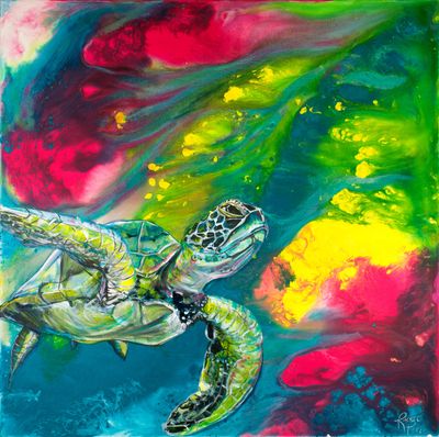 Technicolor Sea Turtle Framed Canvas Print