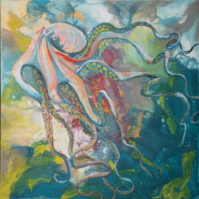 By the Technicolor Octopus Framed Canvas Print