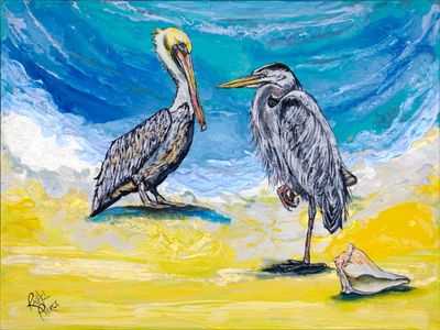 Pelican and Heron Beach Day Original