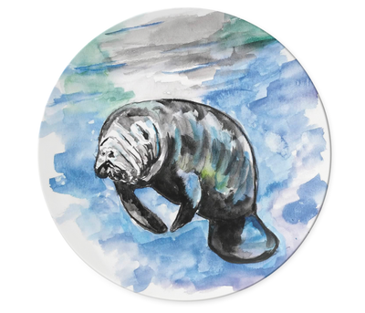 Melamine Dinner Plate with Manatee Solitary Watercolor