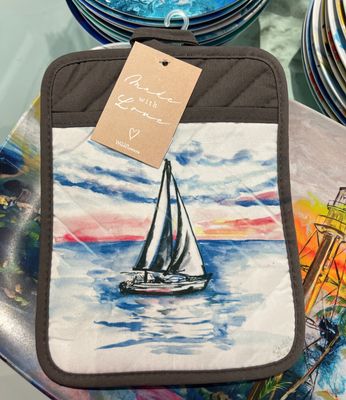 Sailing at Sunset Watercolor Potholder