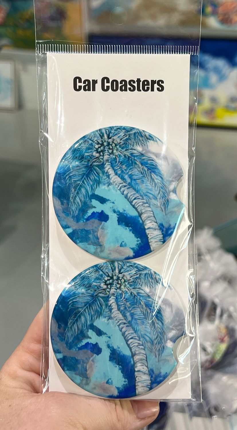 Blue Palm Car Coasters