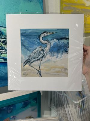 Heron on the Beach Matted Print