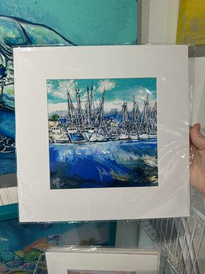 Fort Myers Beach Shrimp Boats Matted Print