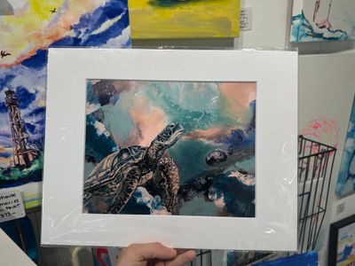 Turtle Out To Sea Matted Print