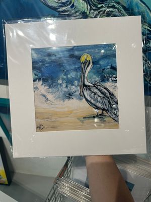 Pelican on the Beach Matted Print