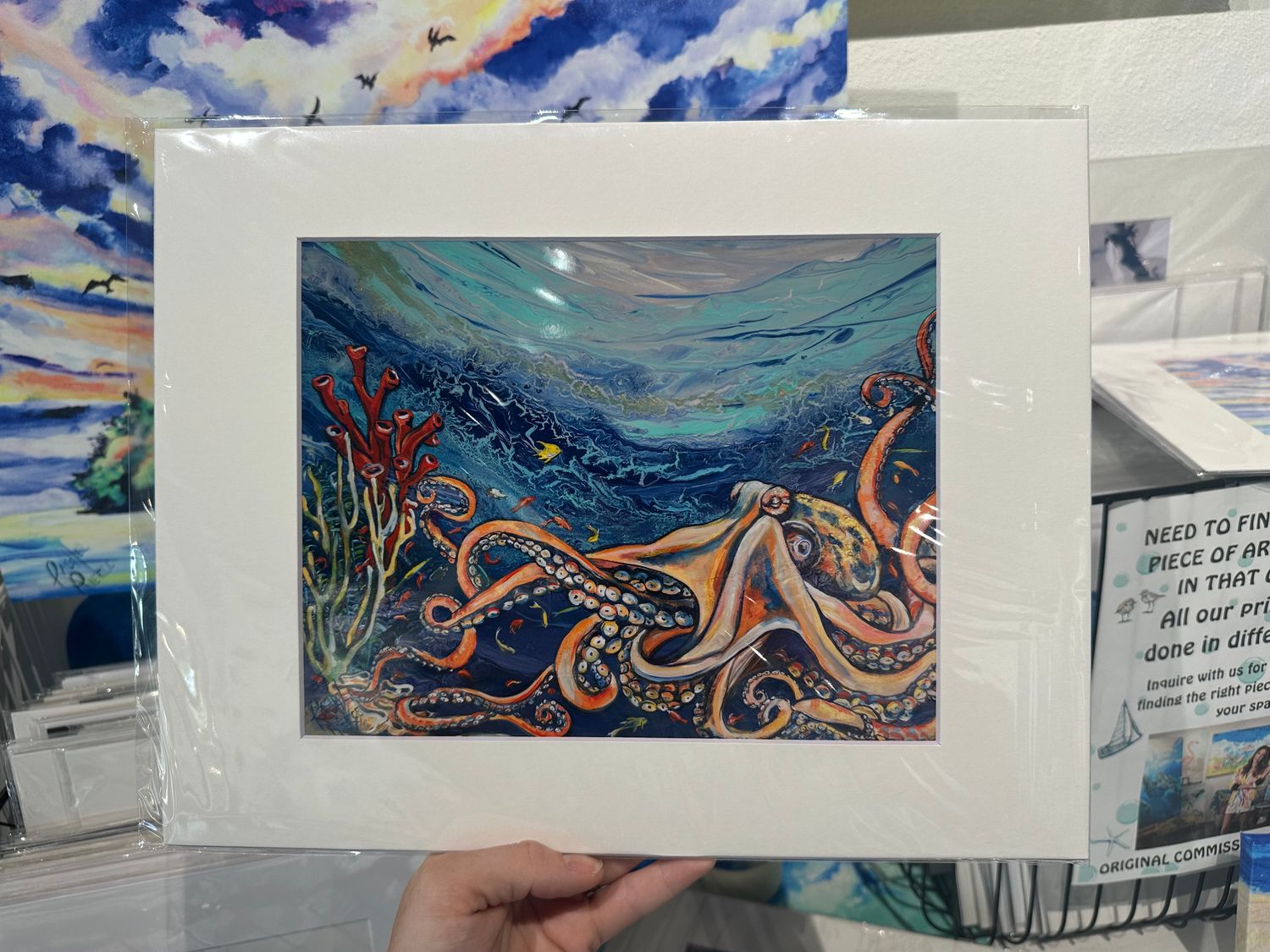 Octopus by the Reef Matted Print