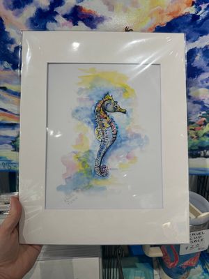 Sunny Day Seahorse Watercolor Matted Print