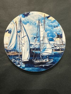 Boats in the Blue Ceramic Coaster