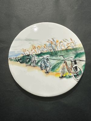 Biking to the Beach Ceramic Coaster