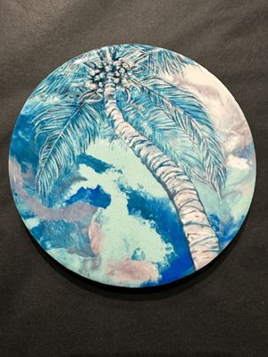 Blue Palm Ceramic Coaster