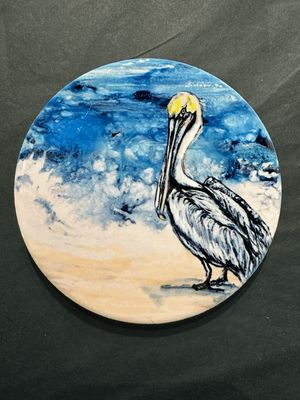 Pelican on the Beach Ceramic Coaster