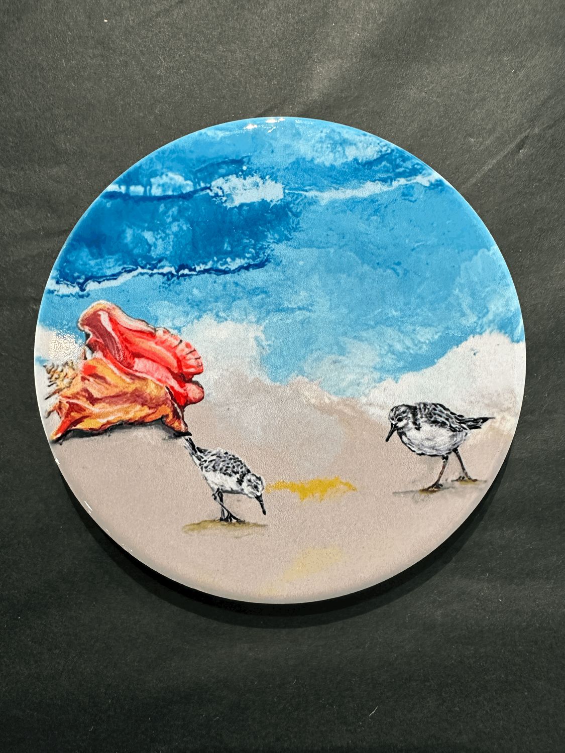 Sandpipers Playing Ceramic Coaster