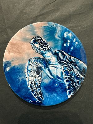 Champagne Sea Turtle 2 Ceramic Coaster Champagne Sea Turtle 2 Ceramic Coaster