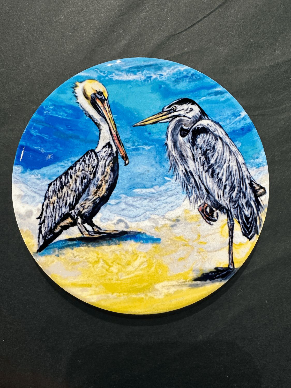 Pelican and Heron Beach Day Ceramic Coaster