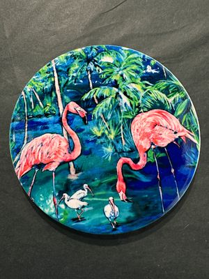 Flamingos and Foliage Ceramic Coaster