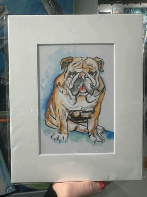 Happy Bulldog Matted Print