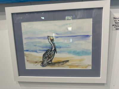 Pelican on the Beach Original Watercolor