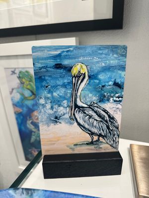 Pelican on the Beach Mini Metal Print
