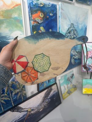 Three Umbrellas Bamboo Serving Board with Handle