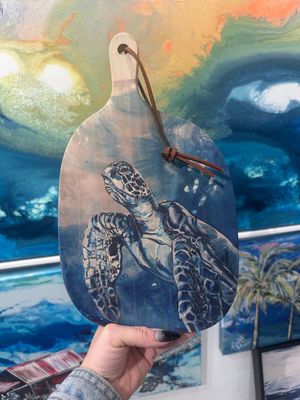 Champagne Sea Turtle Bamboo Serving Board with Handle