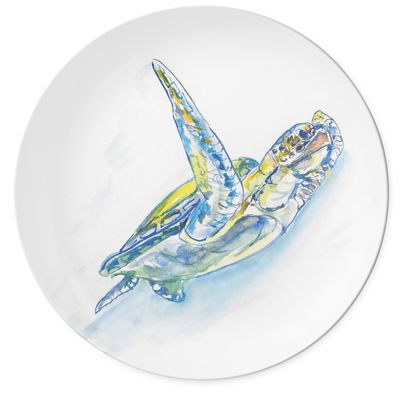 Melamine Dinner Plate with Sea Turtle Watercolor