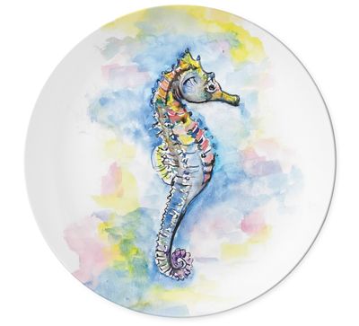 Melamine Dinner Plate with Seahorse Watercolor