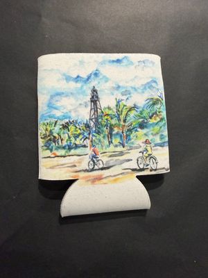 Biking to the Lighthouse Can Koozie
